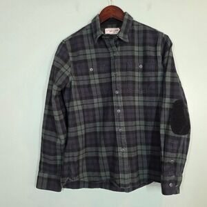 Red Feather Flannels Blue/Green Plaid Button Down Shirt Elbow Patches M